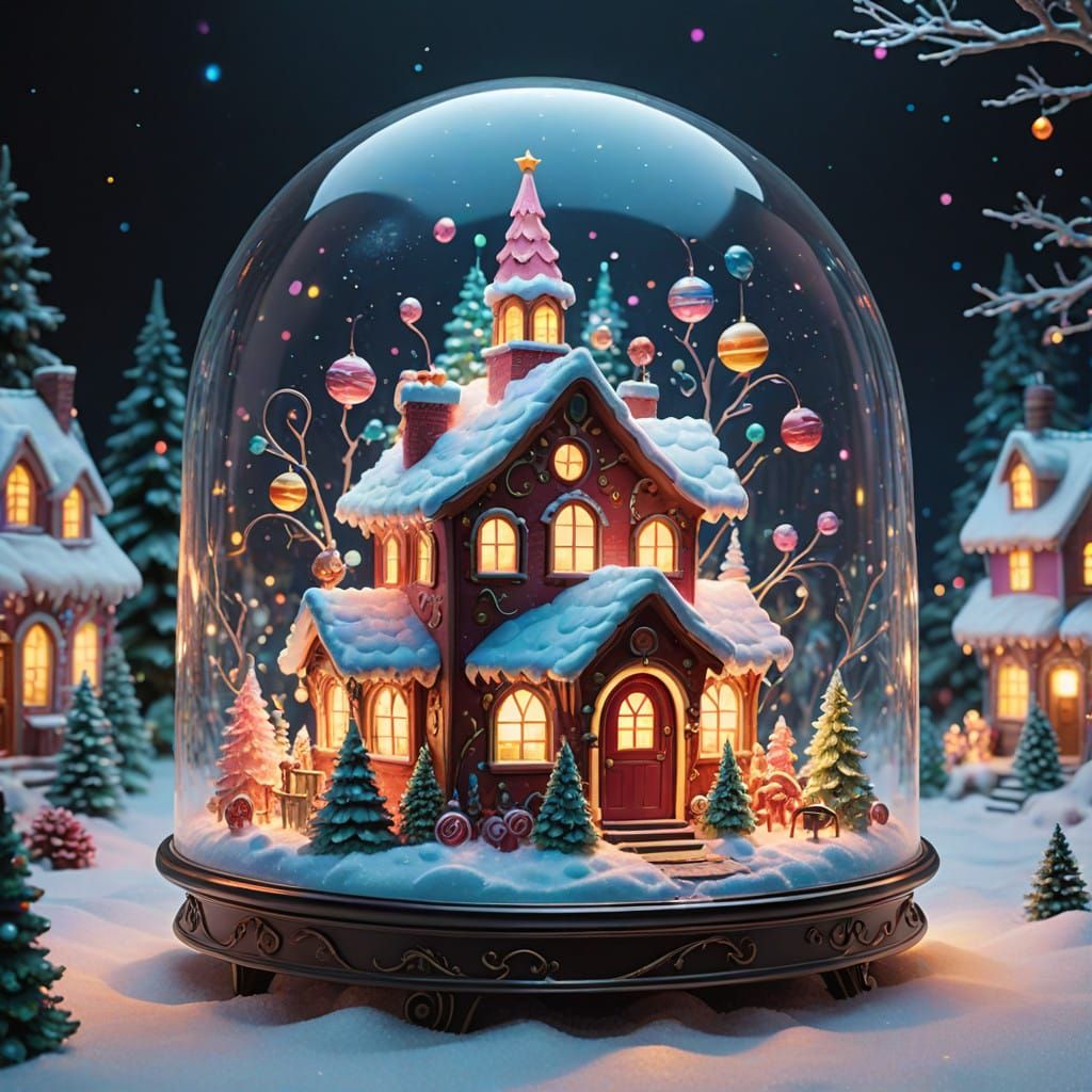 Glass Fairy Christmas Scene in Vibrant, Dreamlike Wonderland