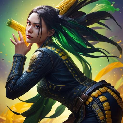 Hyperrealistic Corn Kernels in Splash Art Style