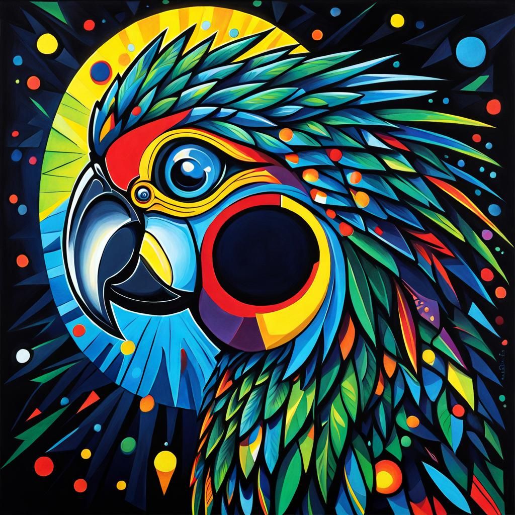 Abstract Physiogram Parrot in Cubist Surrealism Style