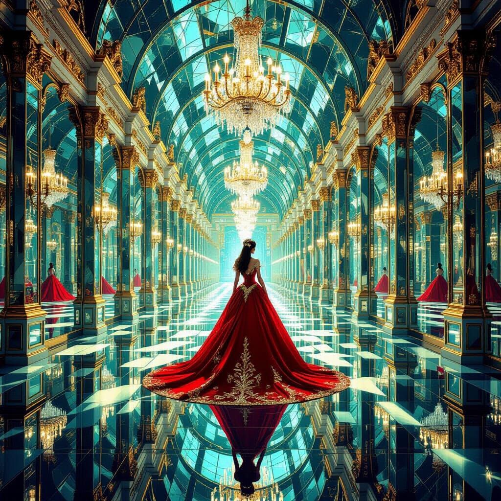 Princess in Glass Hall of Mirrors Digital Painting