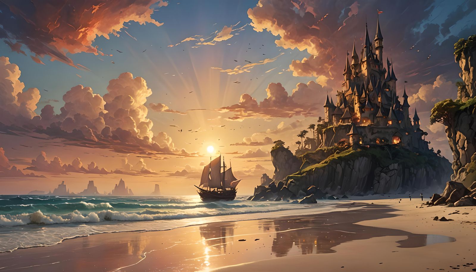 Magical Sunset on Fantasy Beach: Epic Masterpiece