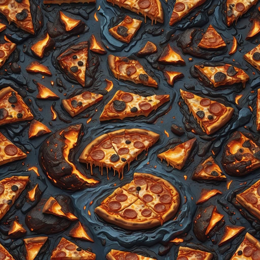 Pizza Slice Sinking in Lava: Fantasy Concept Art