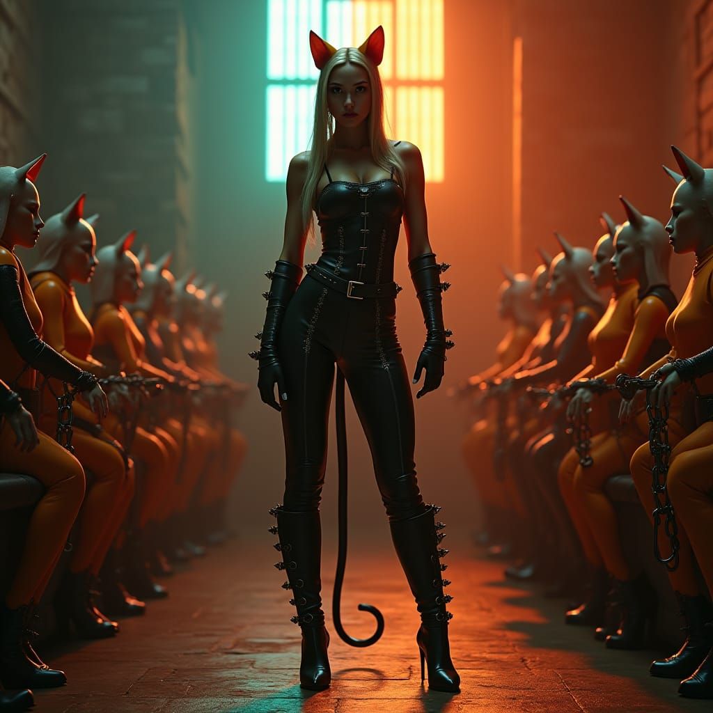 Feline Instructor in Ornate Chamber, Hyperrealistic Style