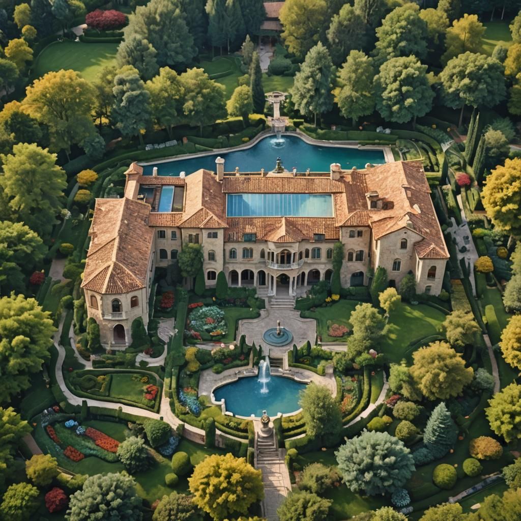 Majestic Italian Mansion with Lush Gardens and Fountain