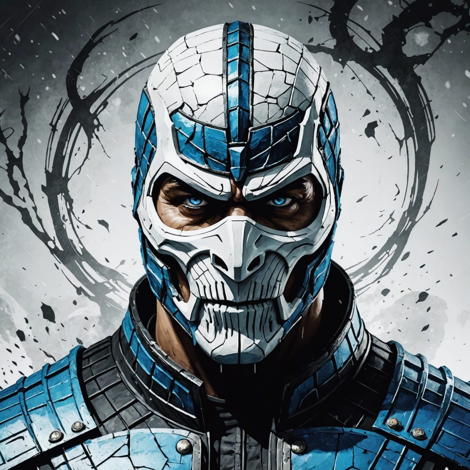 Sub-Zero Skull Mask: Ink Art Chinese Painting
