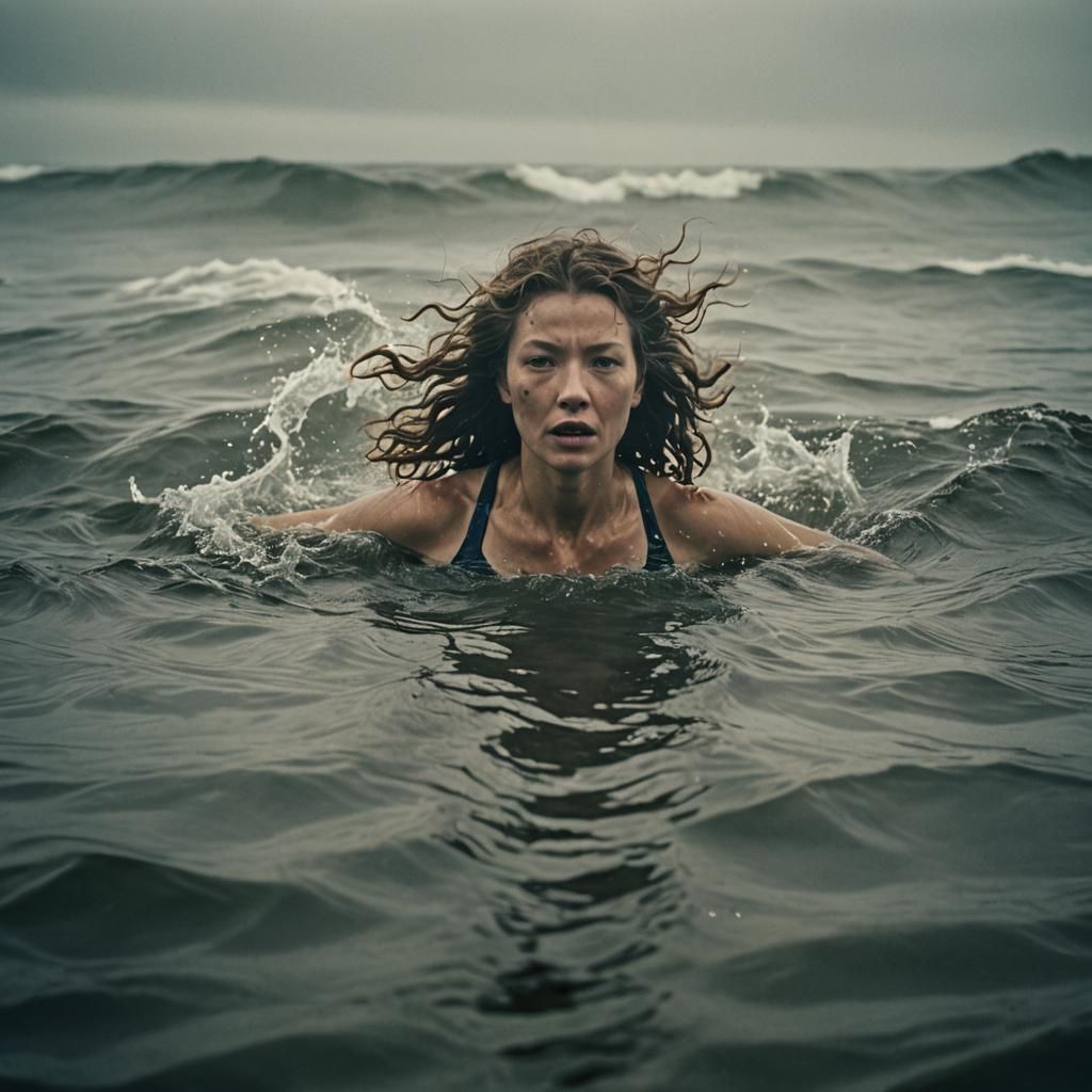 Dramatic Tsunami Scene with Nebelung Cat
