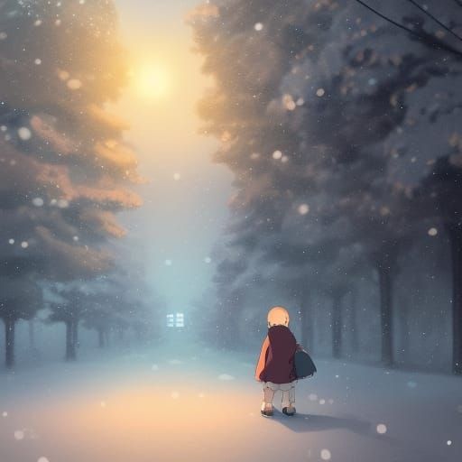 Snowy Day in Anime Style by Makoto Shinkai