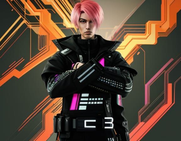 Neon Cyberpunk Avatar with Pink Hair in a Digital Glitch