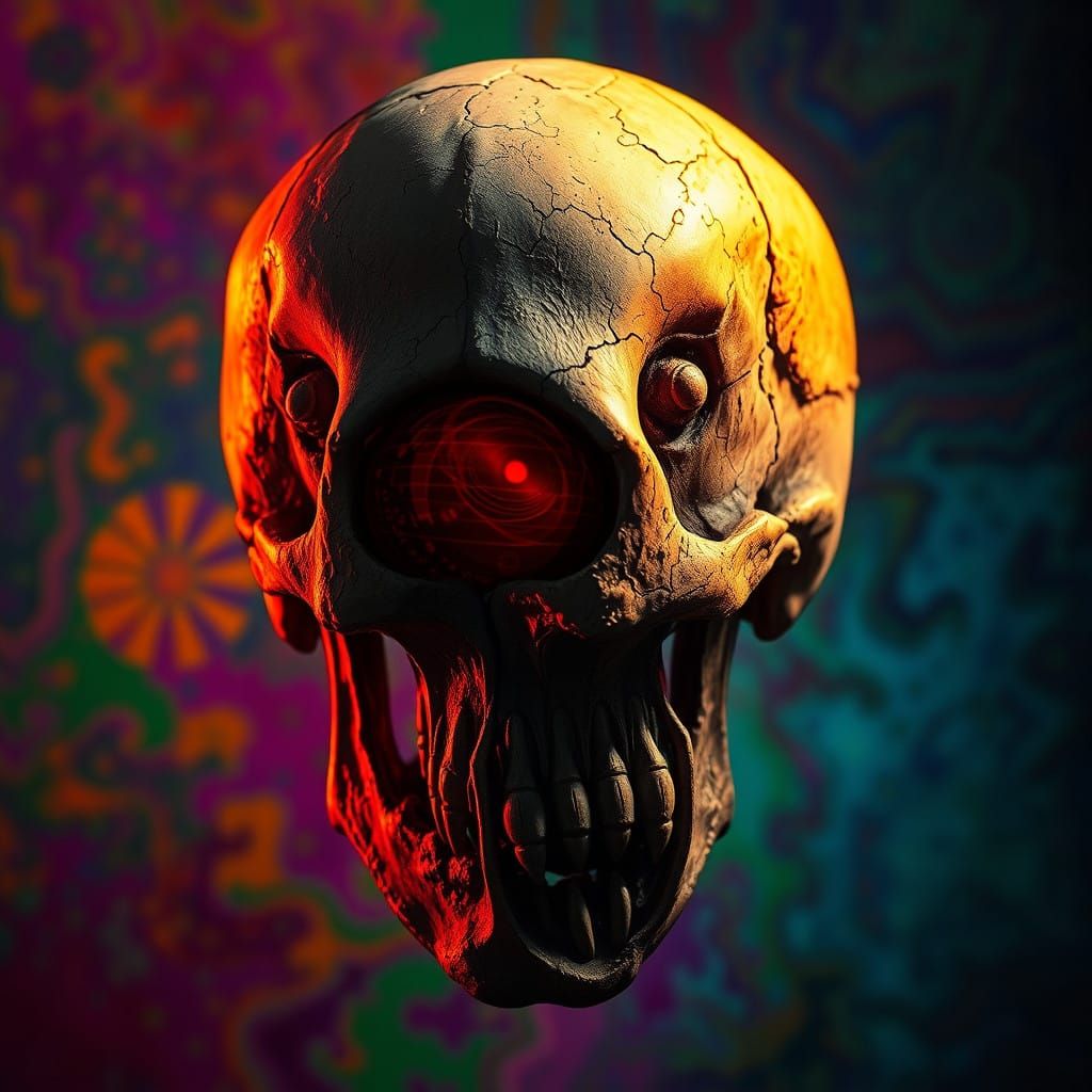 Vibrant Skull Illuminated in Hyperrealistic Splendor