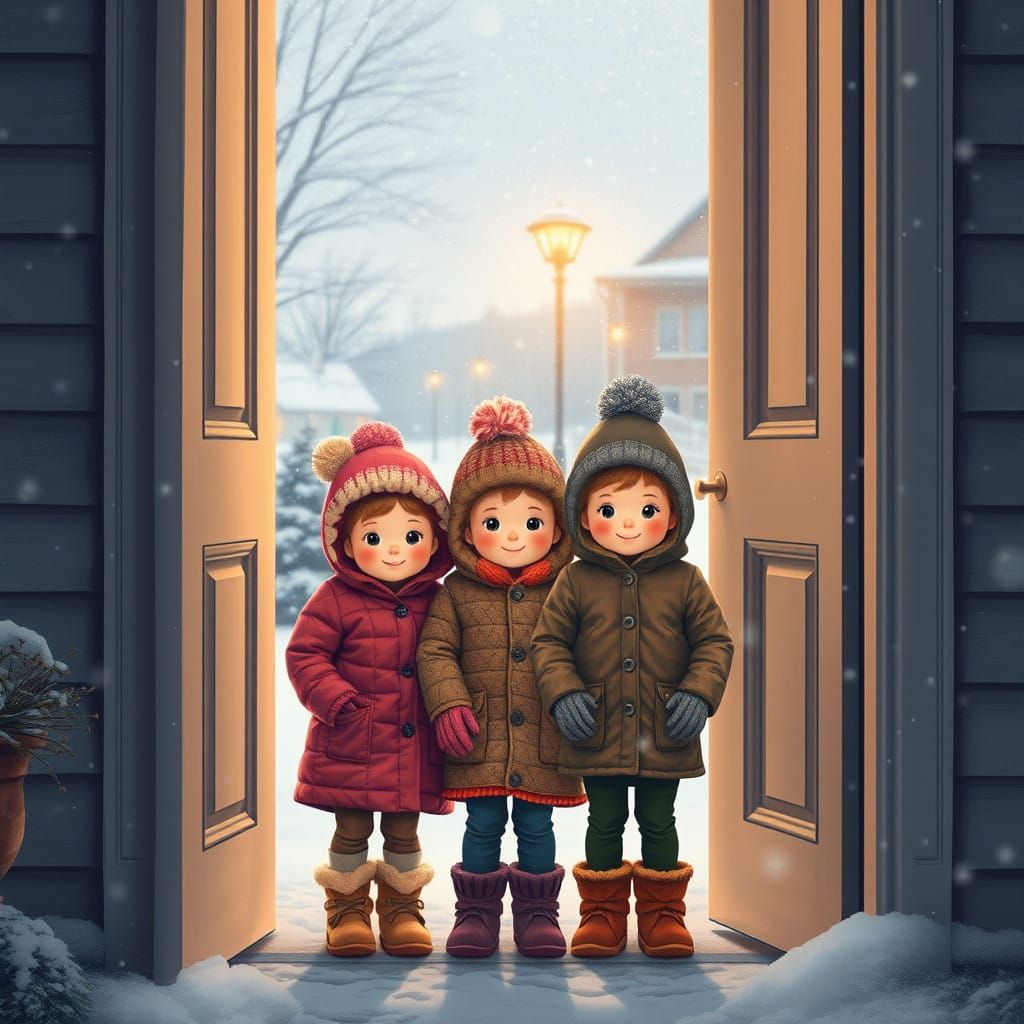 Children Warm Inside as Snowstorm Rages Outside in a Winter ...