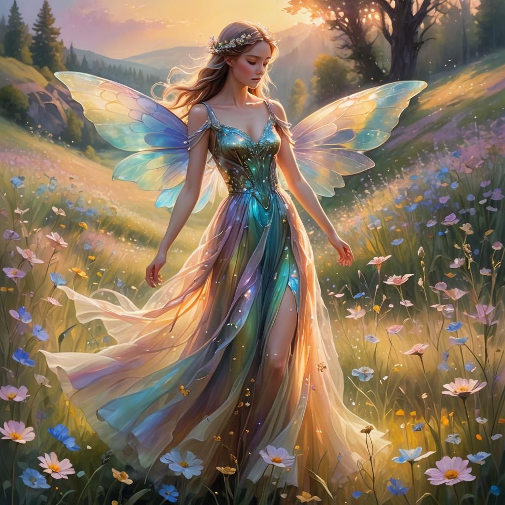 Glowing Fairy in a Fantasy Landscape: Oil Painting