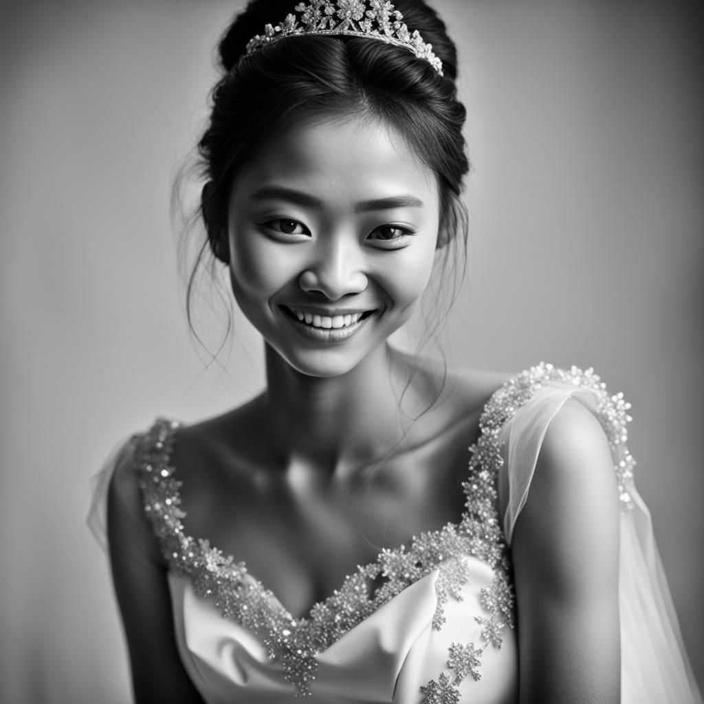 Monochrome Portrait of Smiling Teen in Ballgown