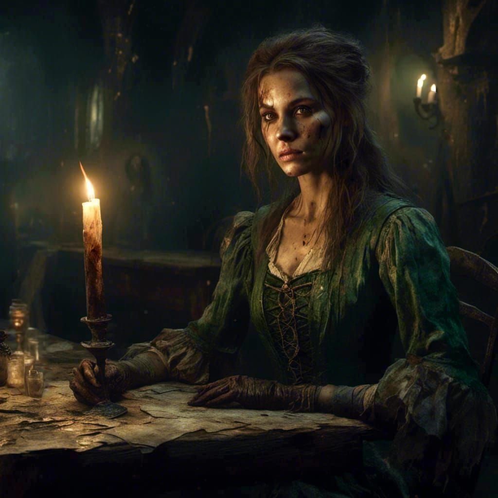 Amber-Eyed Woman in Dark Fantasy Style