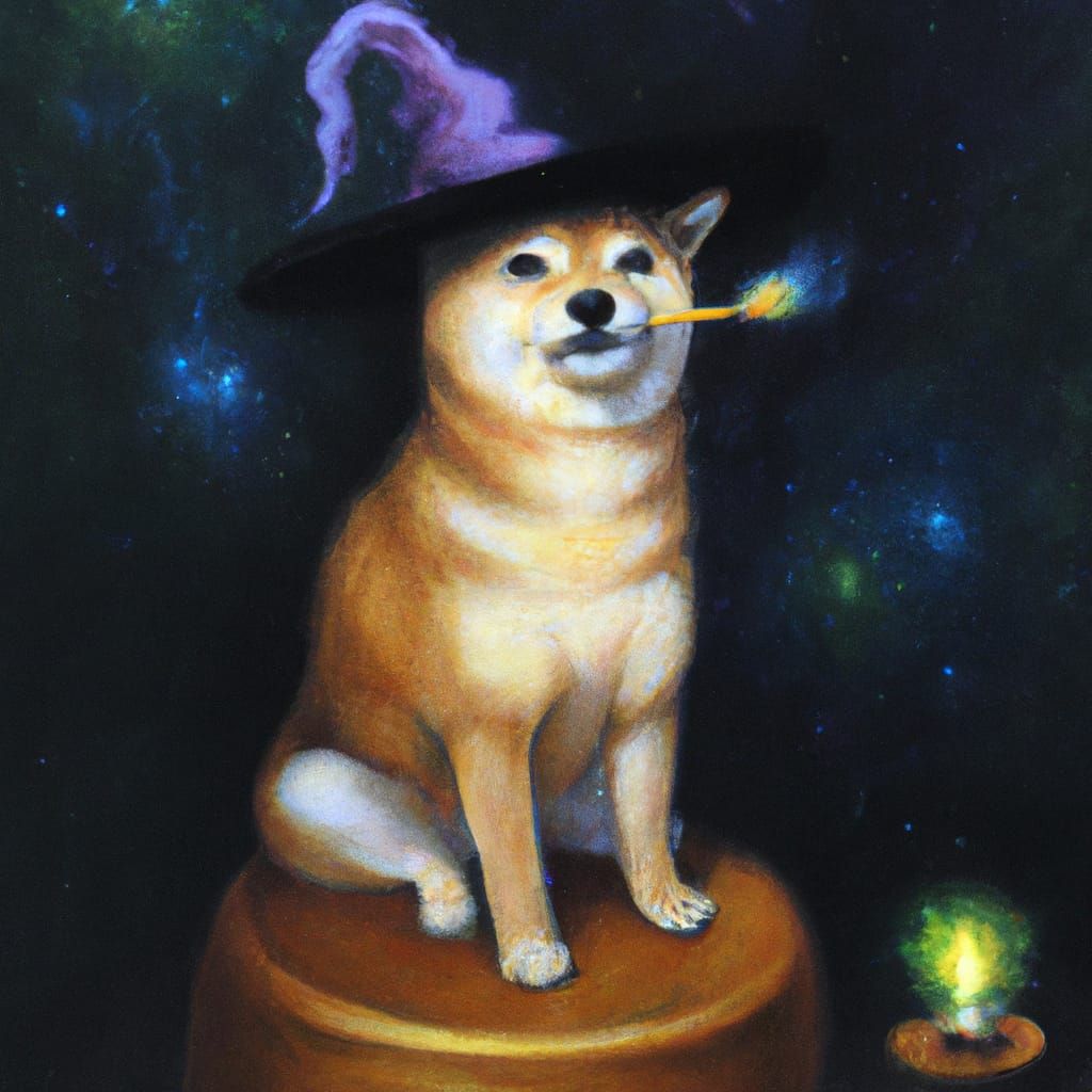 Shiba Inu Wizard with Baguette: Renaissance Oil Painting