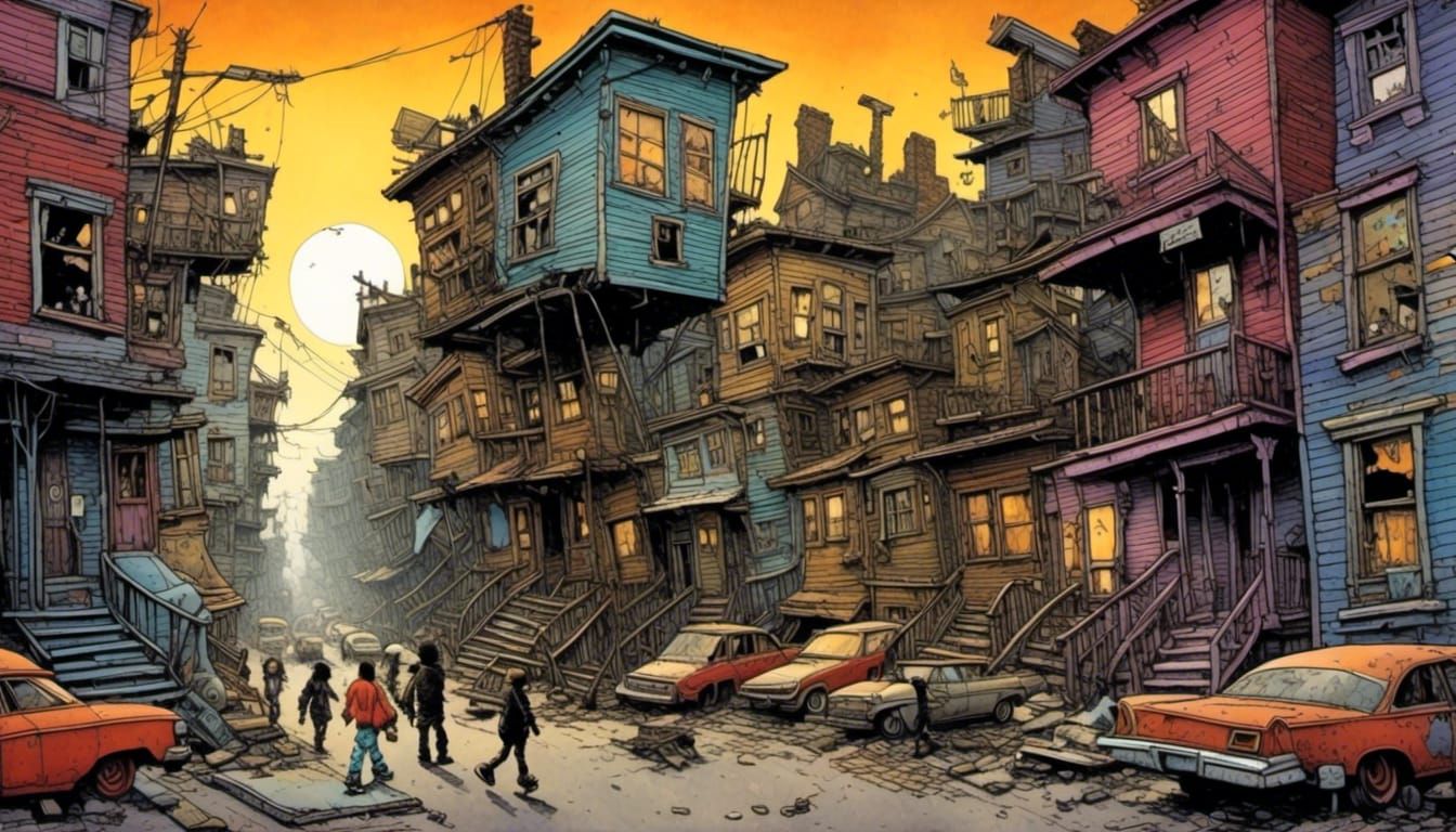 Vibrant Slum Masterpiece in 2000s Style