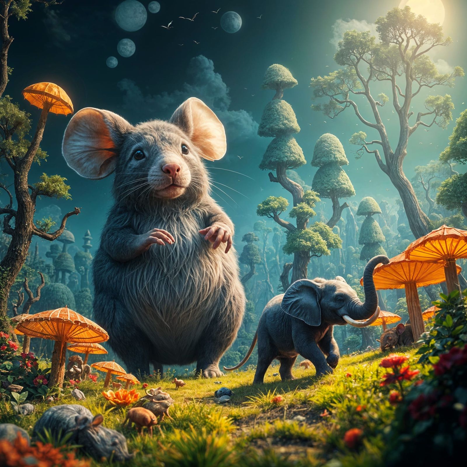 Whimsical Wonderland of Giant Mice and Tiny Elephants