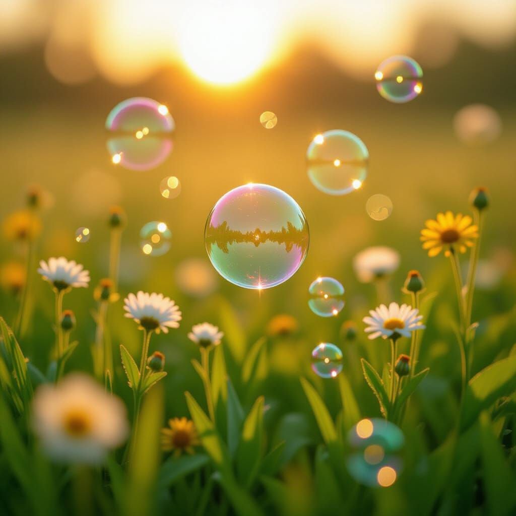 Sparkling Bubbles Float Over Wildflower Meadow