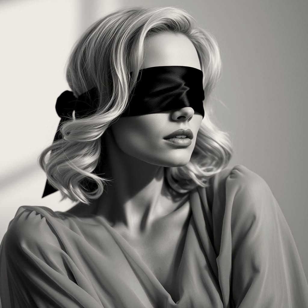 Elegant Blindfolded Woman in Chiffon