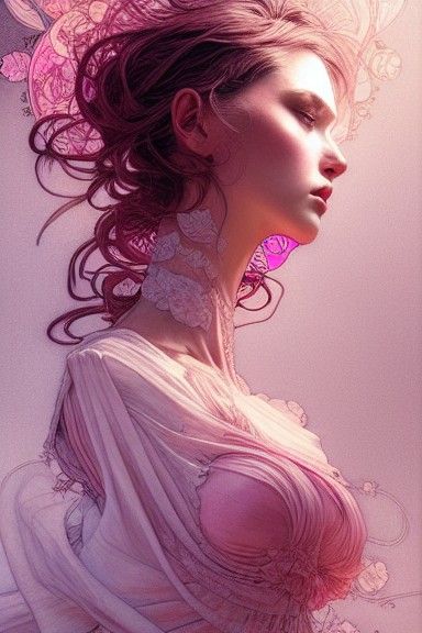 Intricate Light Pink Scenic Illustration in Regal Style