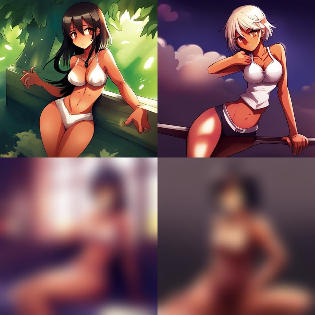 Tanned Woman with Tanlines in Anime Style