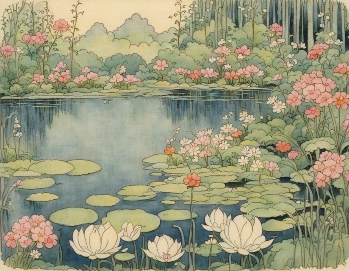 Cute Flower Elf Reflects in Mirror Pond