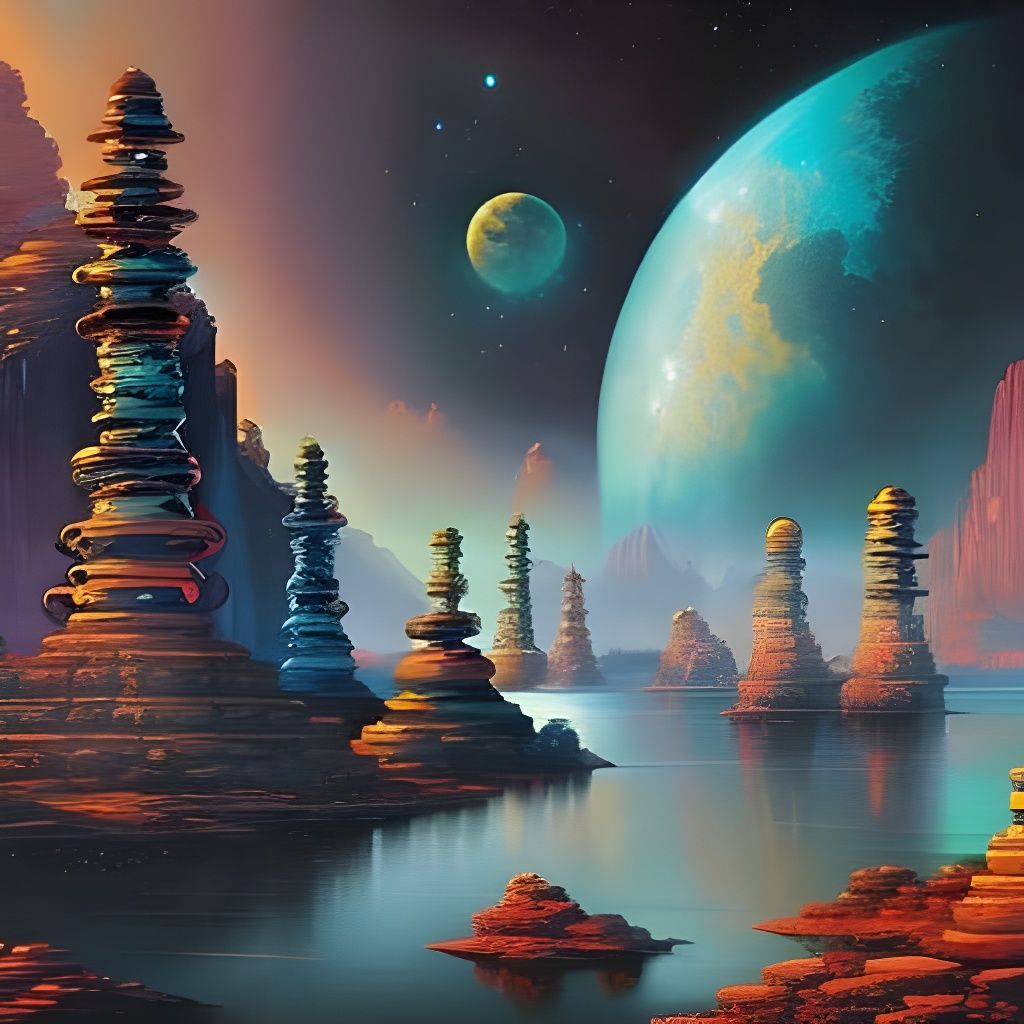 Alien Landscape with Luminous Moon, Matte Painting