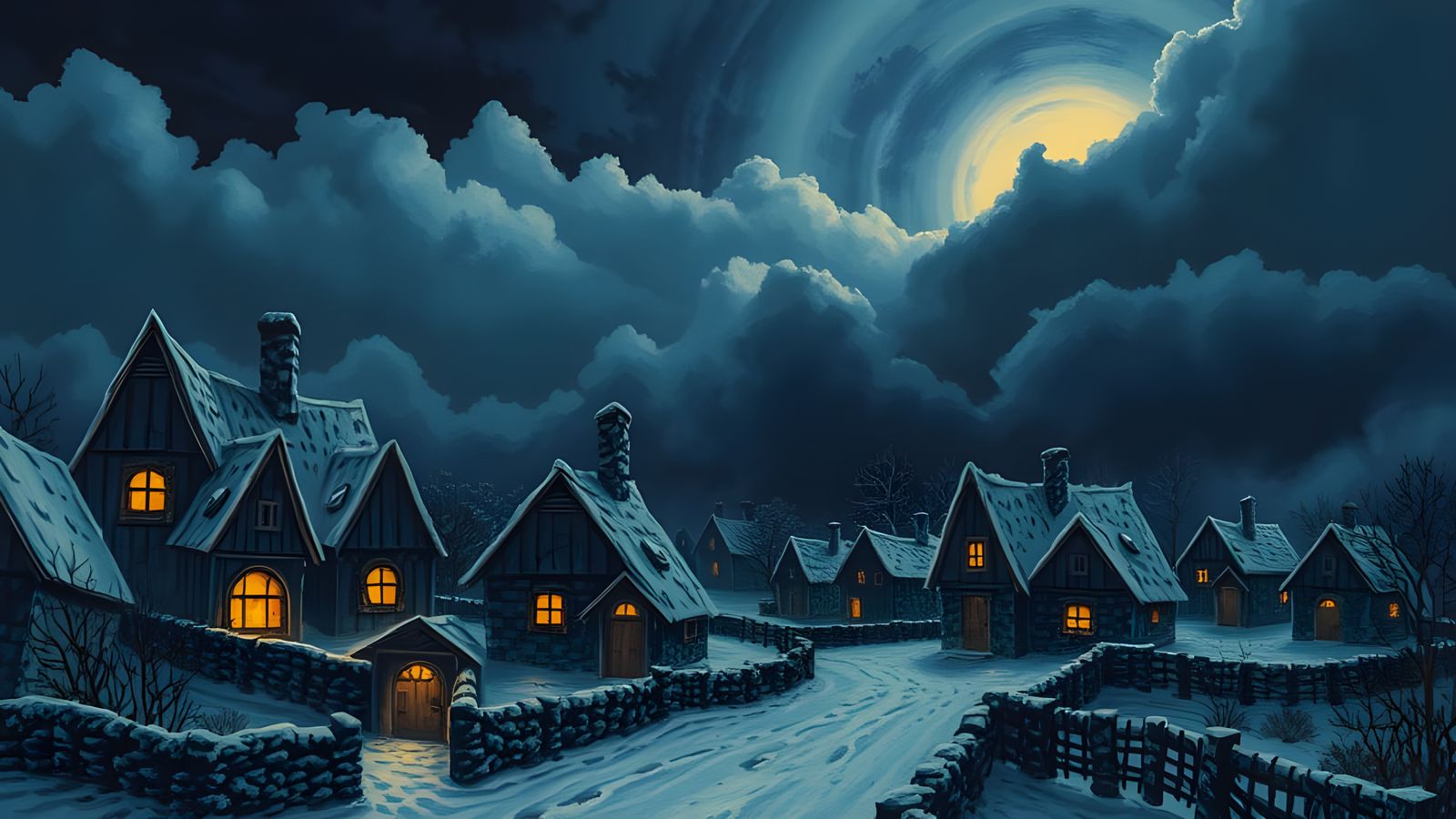 Creepy Winter Village: Abstract Childlike Collage