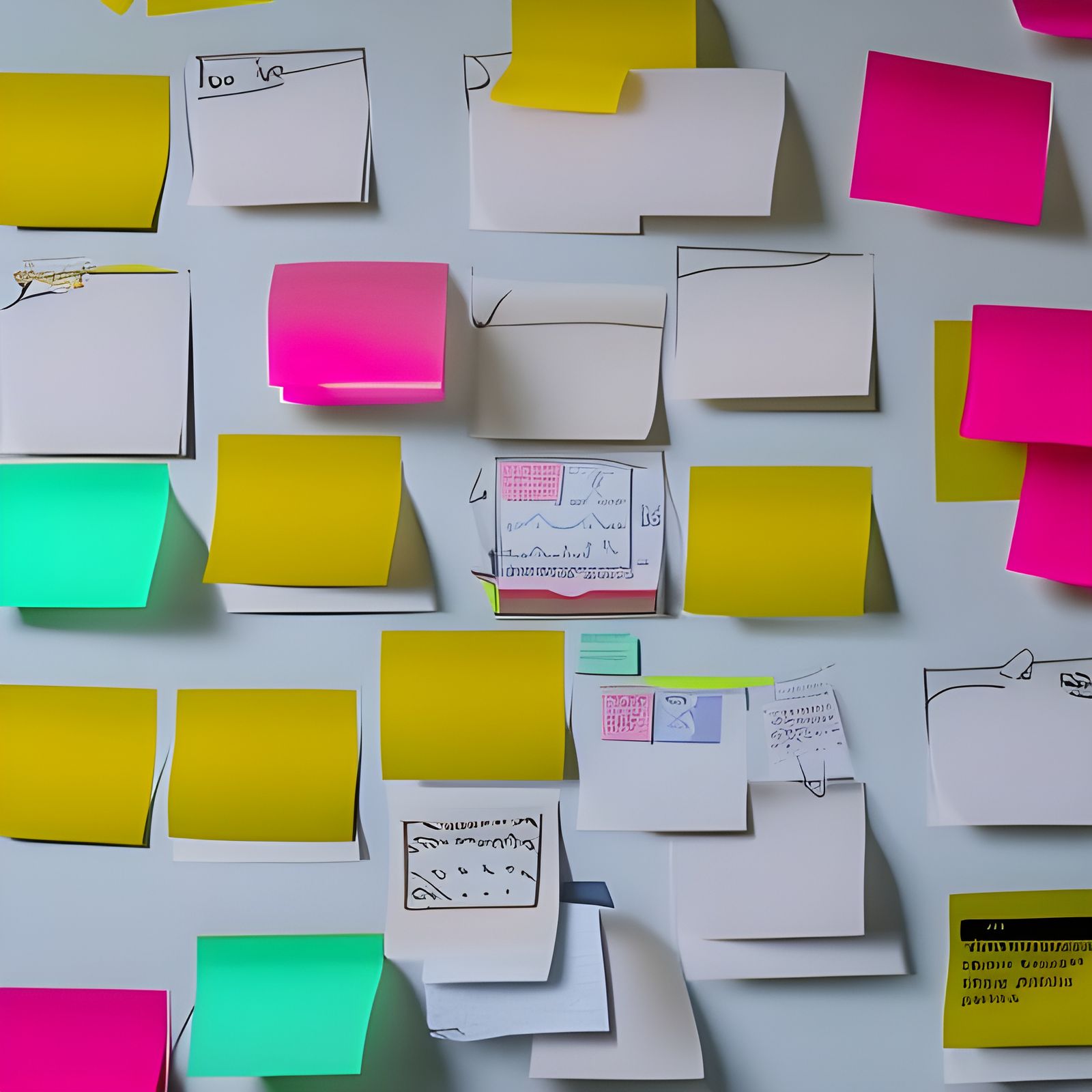 Realistic Sticky Notes Collage on Whiteboard in 8k