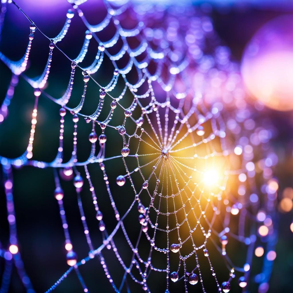 Dew-Kissed Spiderweb Shines at Dawn