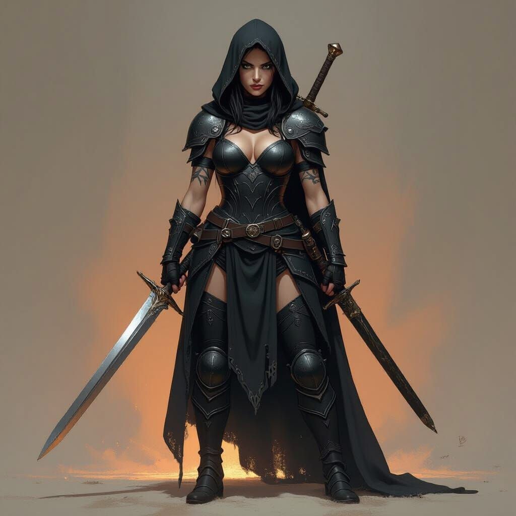 Aasimar Female Warrior with Sword and Tribal Tattoos