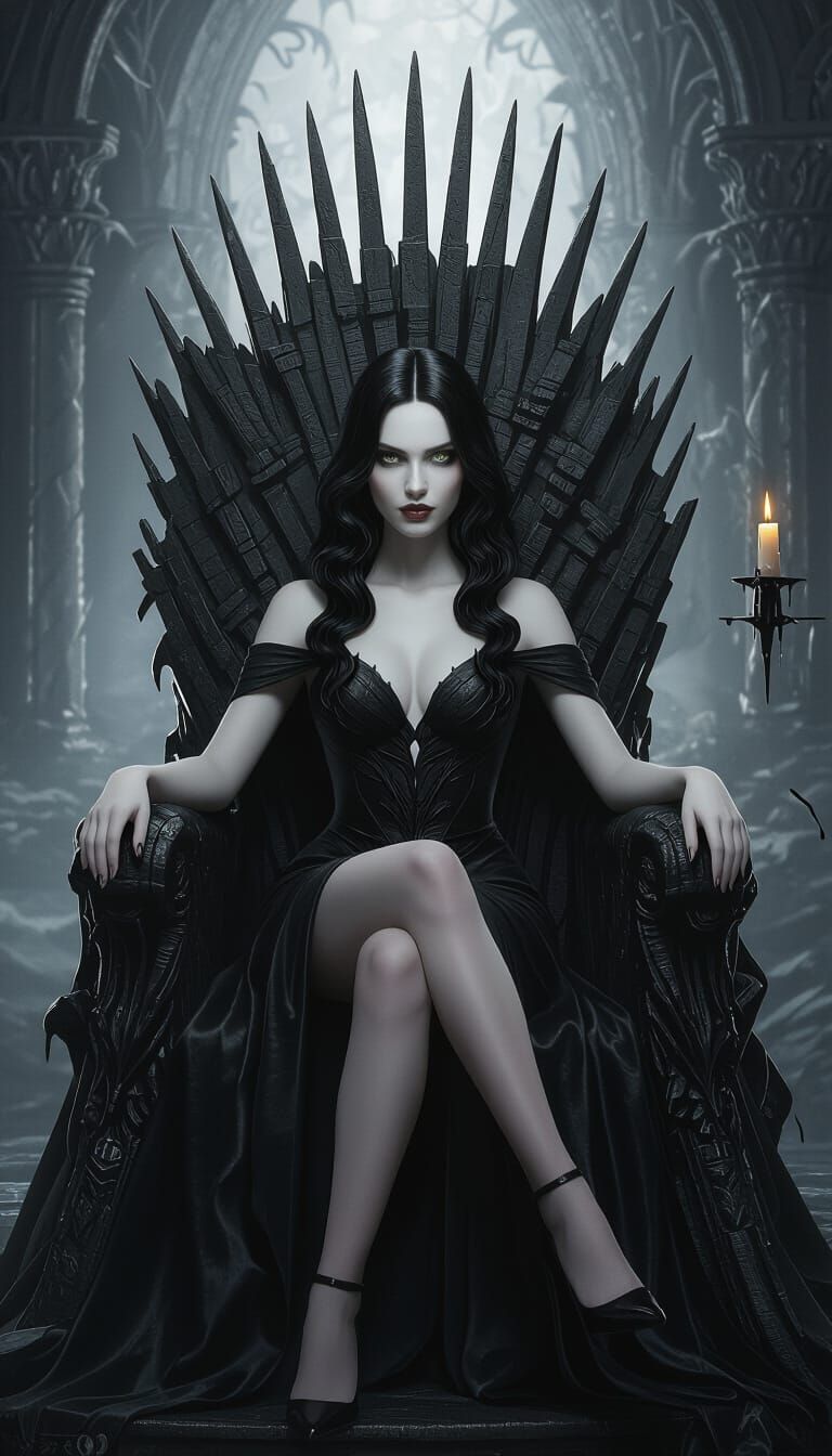 Mysterious Woman on Throne in Dark Fantasy Portrait