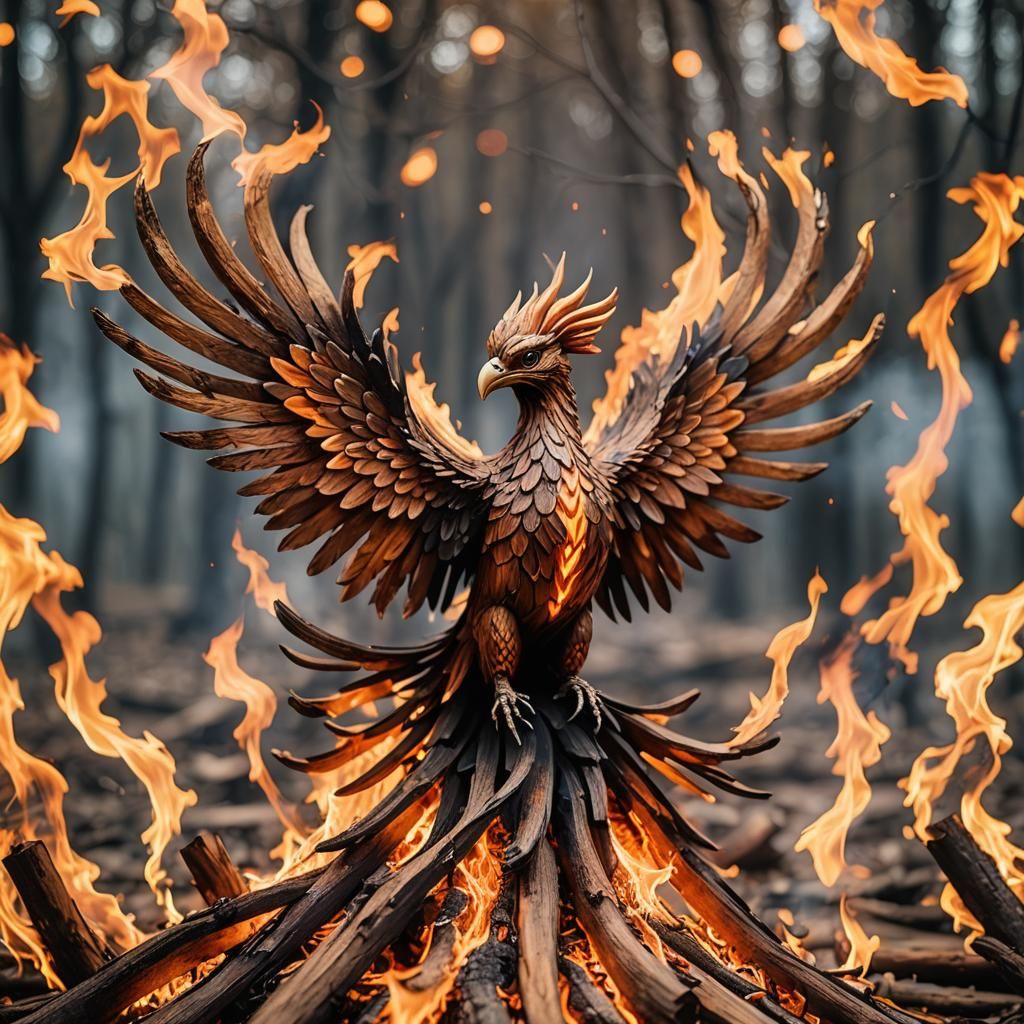 Wooden Phoenix Ablaze: Professional Photography