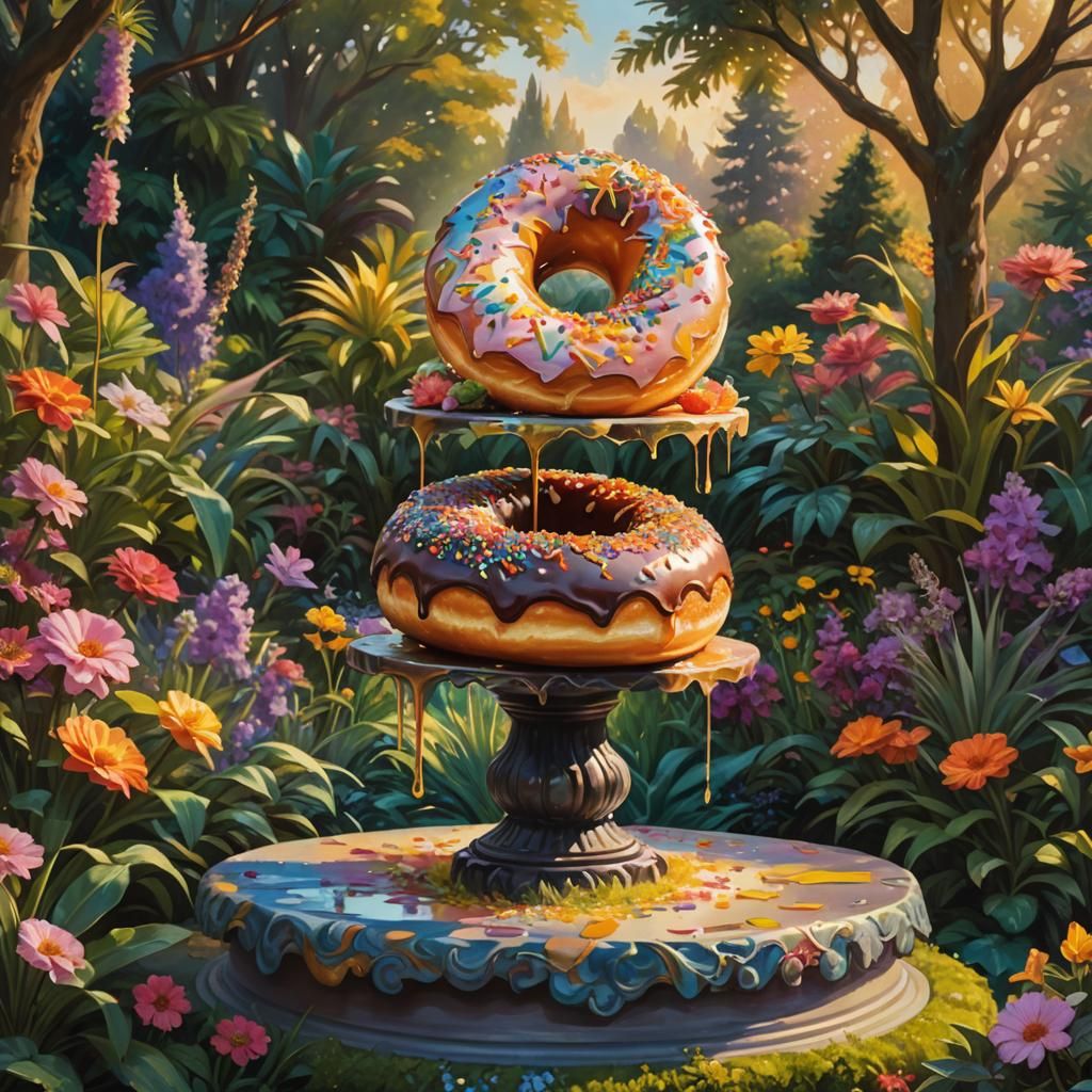 Ethereal Garden Doughnut: Vibrant Oil Painting