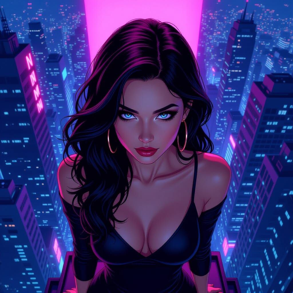 Cyberpunk City Woman in Graphic Novel Style