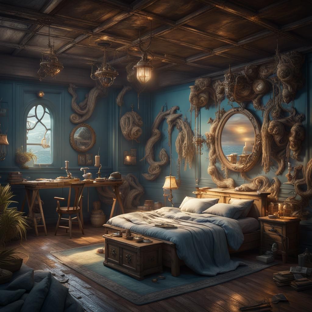 Seaside Bedroom in Detailed Matte Painting Style
