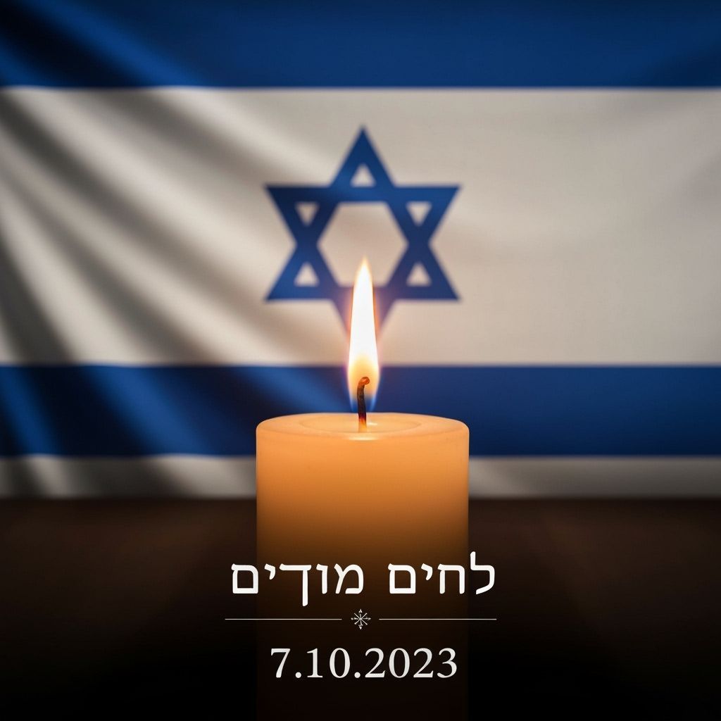 Remembrance Artwork: Israeli Flag, Candle, Hebrew Text