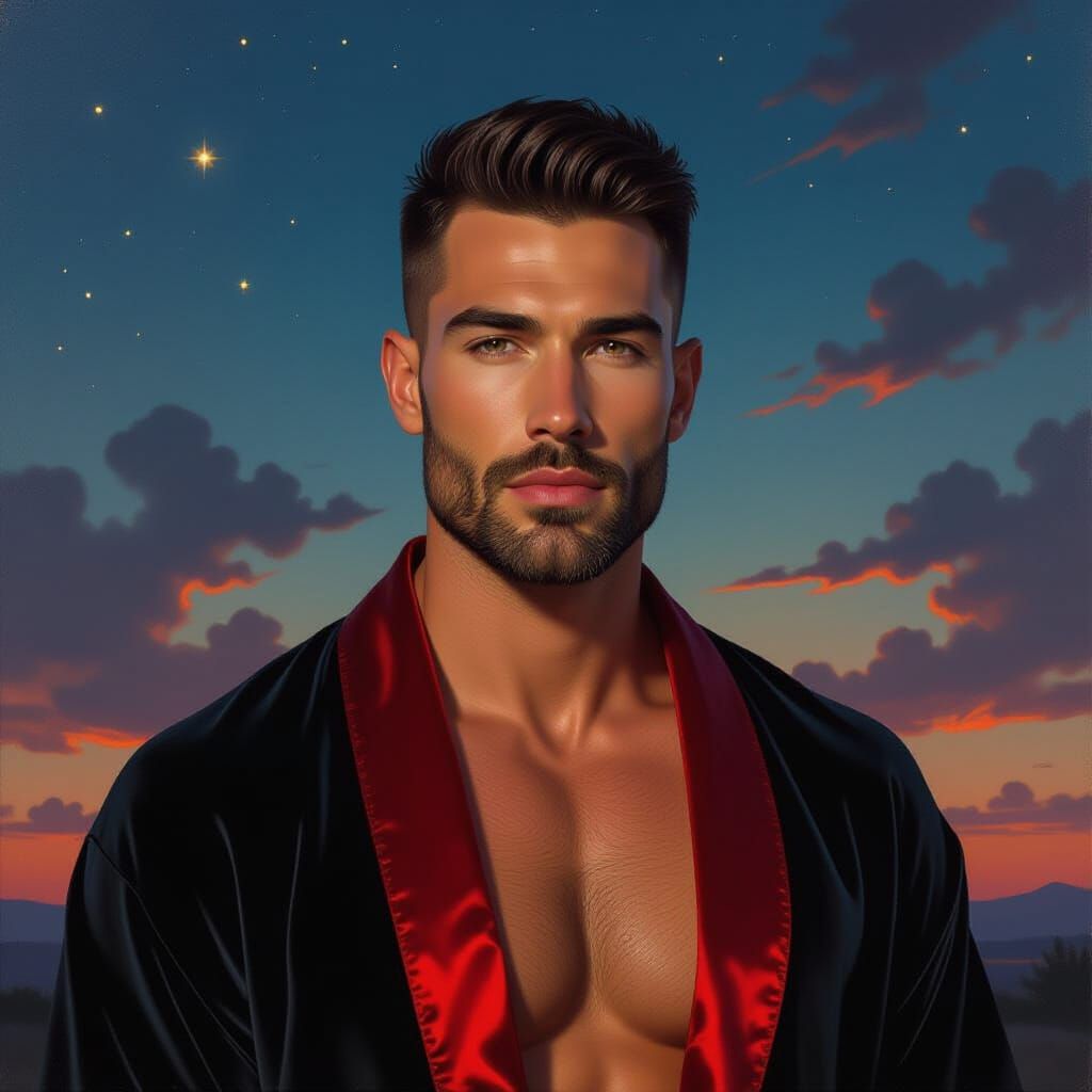 Man in Velvet Robe: Impasto Oil Painting