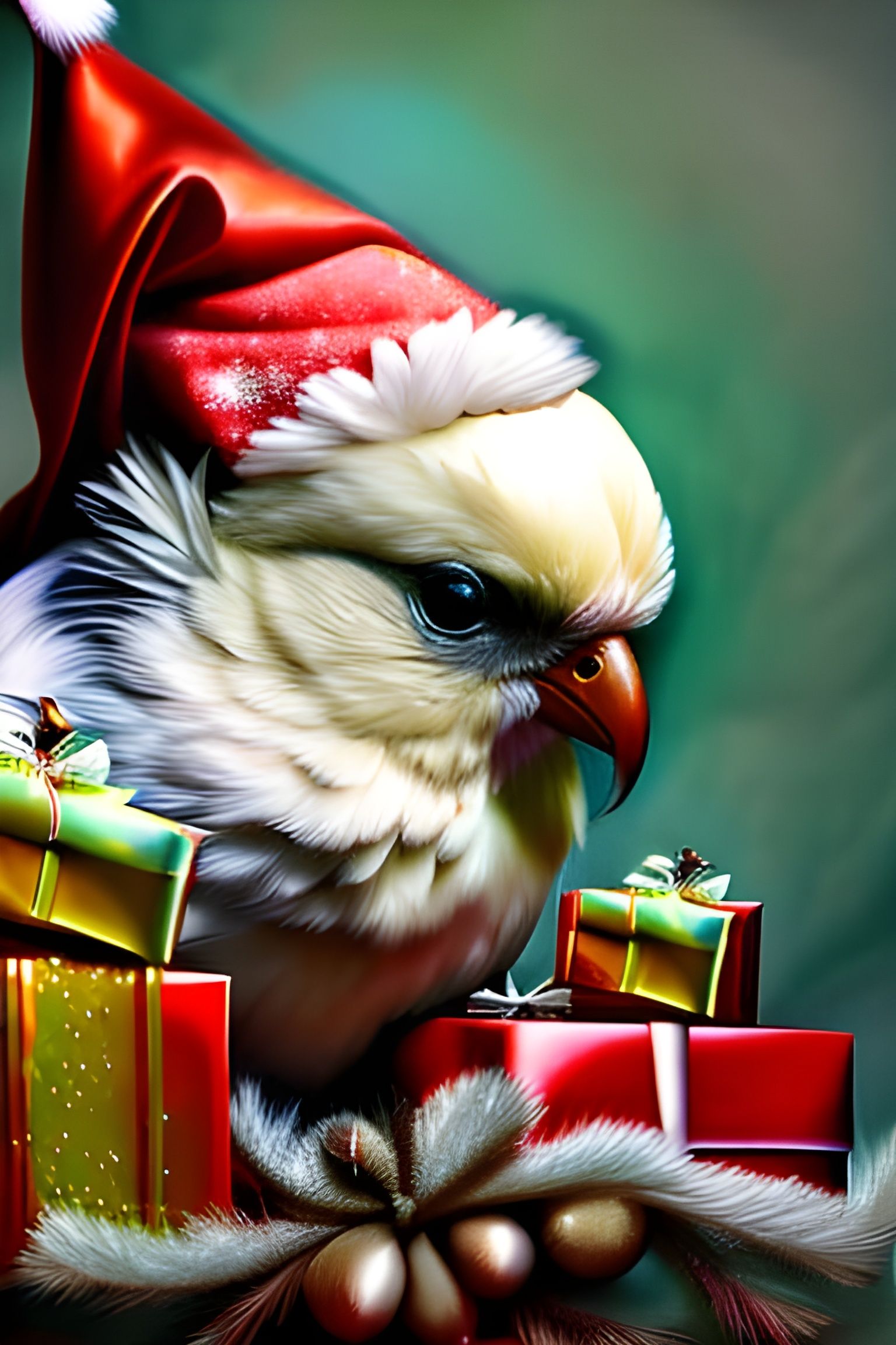 Cockatiel dressed up for Christmas