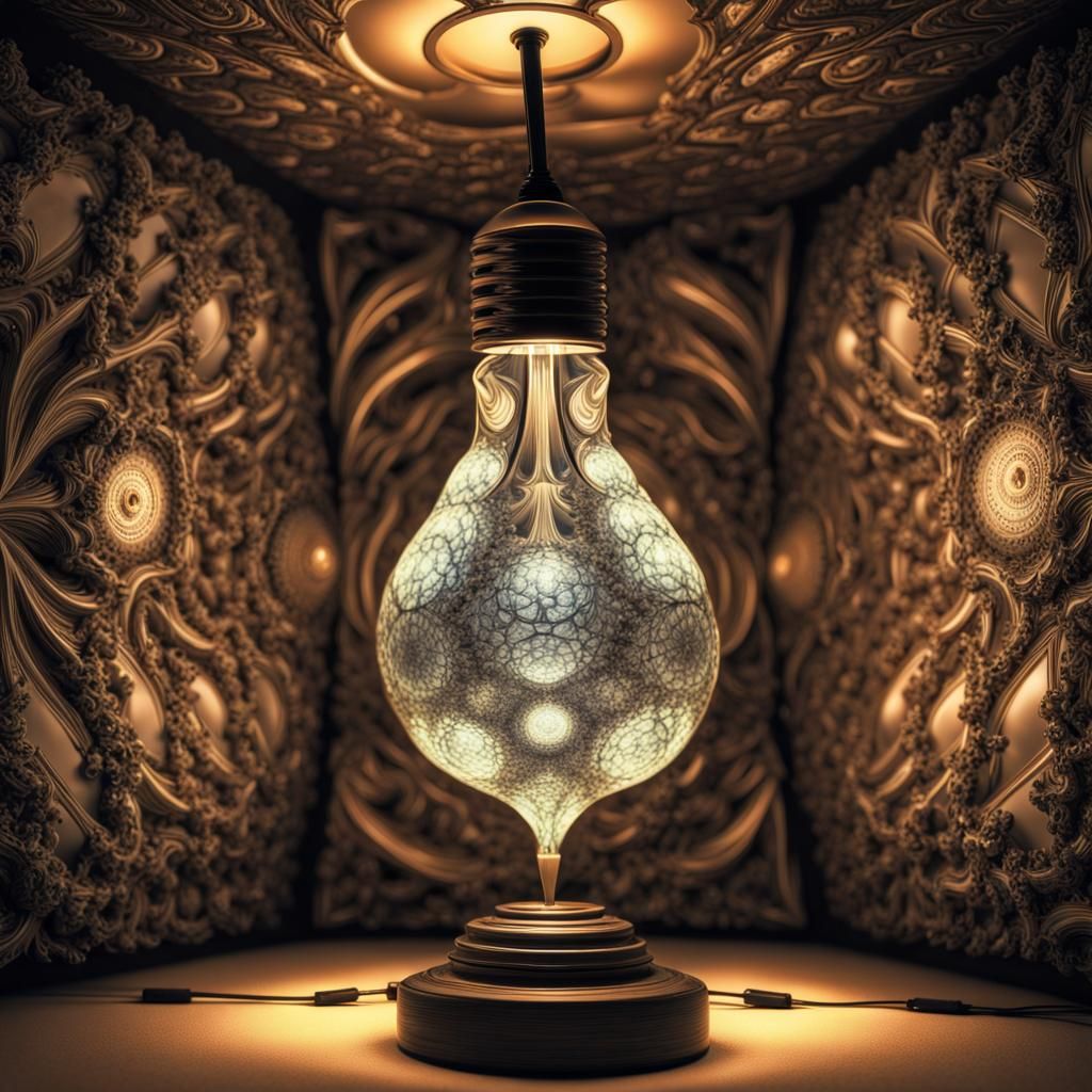 Fractal Mandelbox Lamp in Surreal Room, Geometric Art