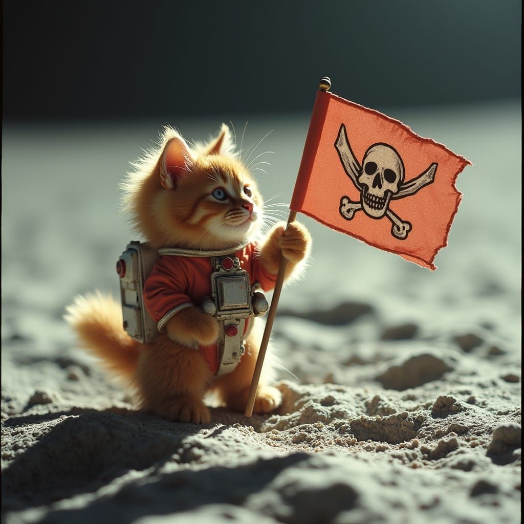 Whimsical Feline Astronaut on the Lunar Surface