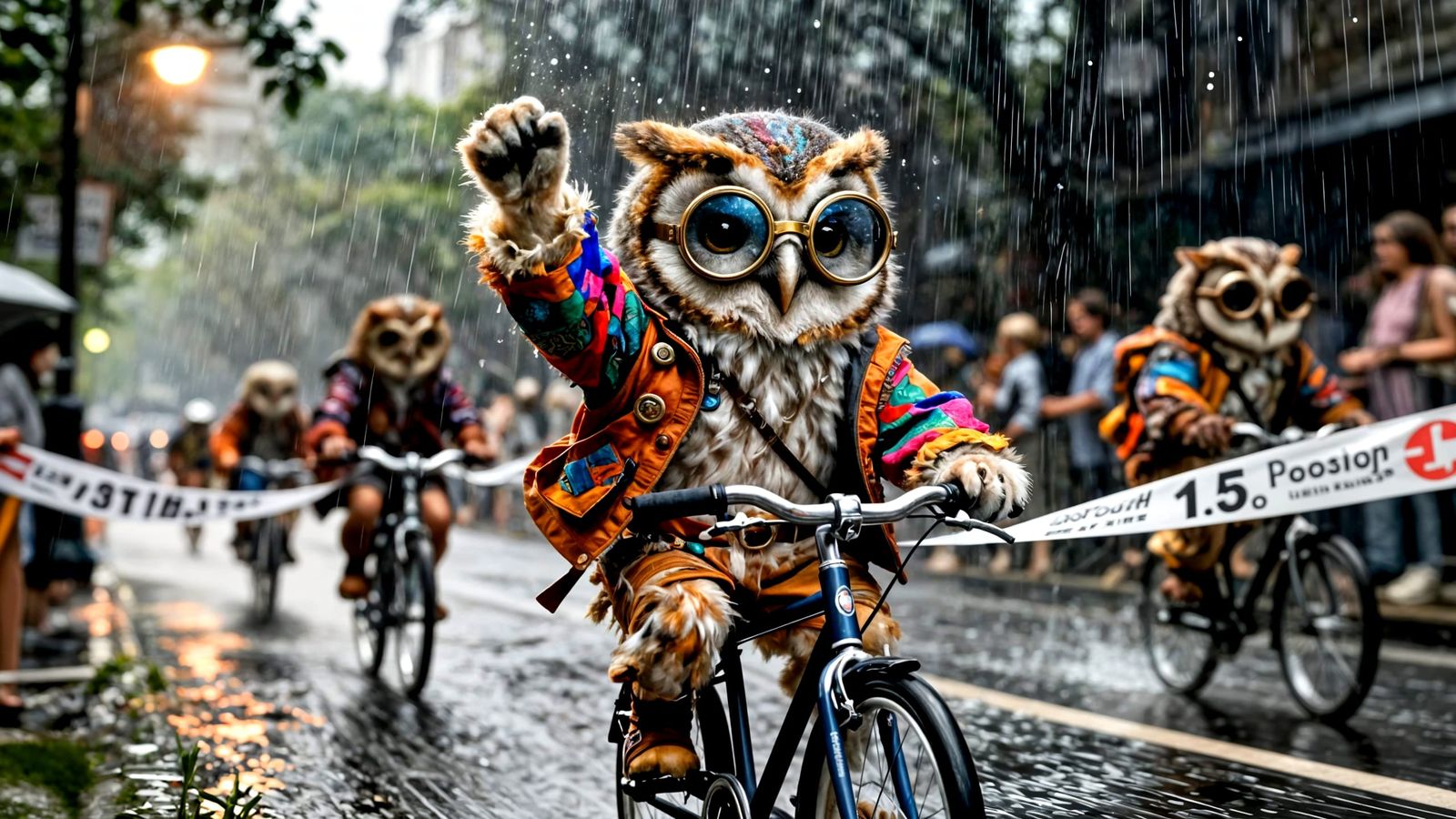 Chubby Barn Owl Wins Bike Race in Psychedelic Urban Style