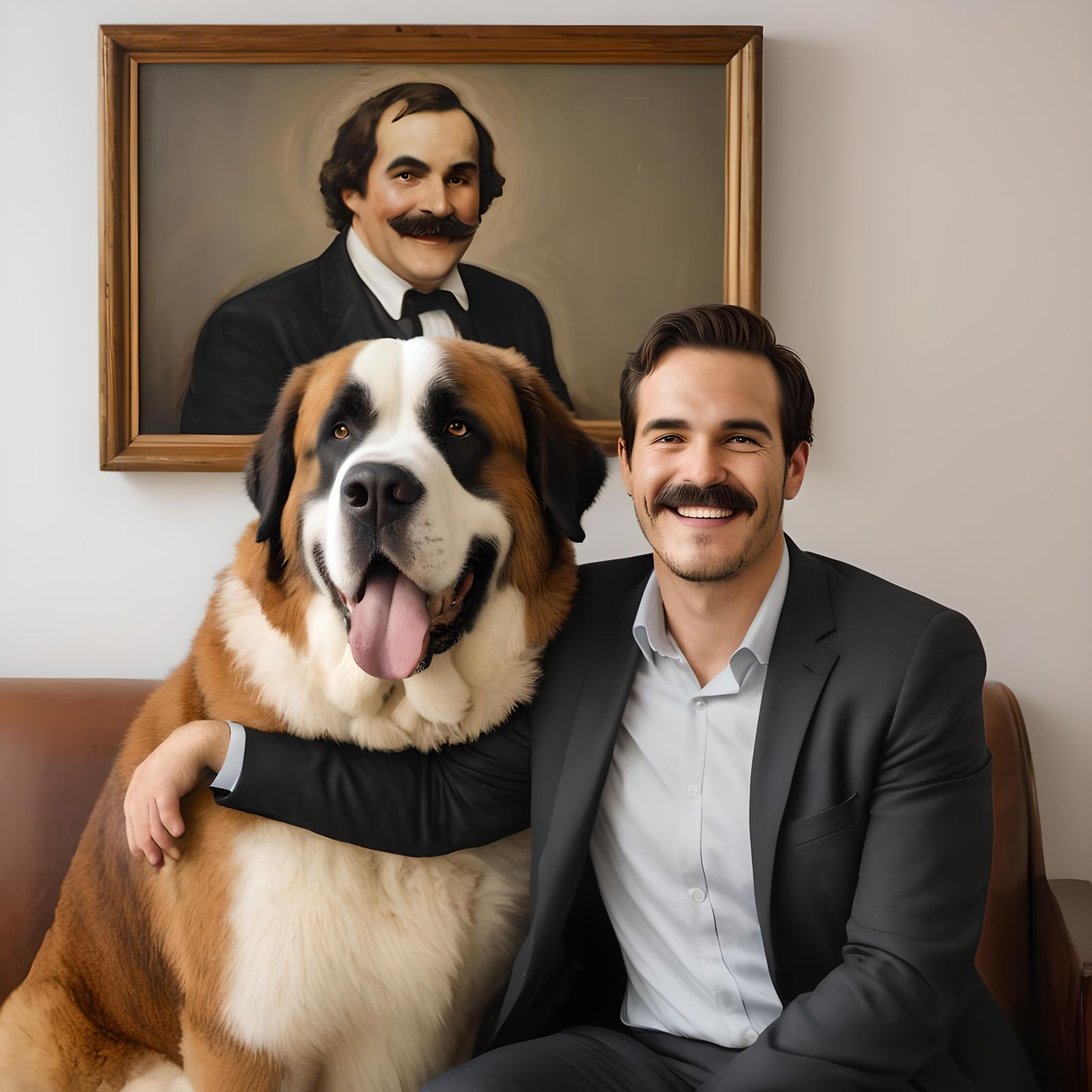 Man and Saint Bernard Dog in Warm Embrace