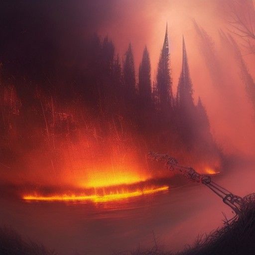 Fiery River Dystopia in Biopunk Horror Style