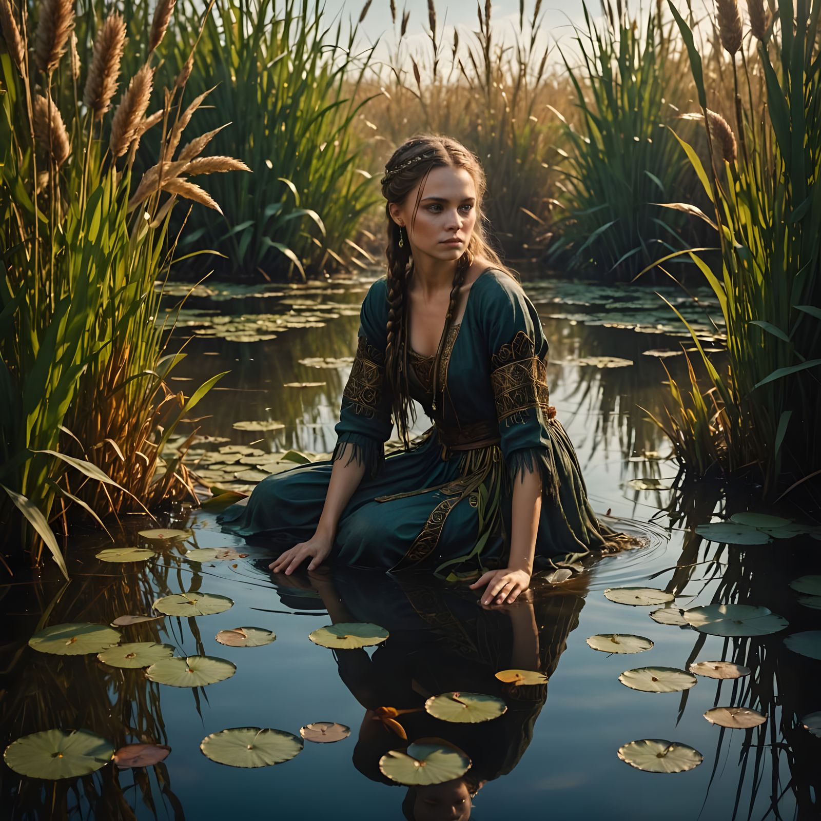 Ukrainian Mavka in Reeds: A Fantasy Concept Art