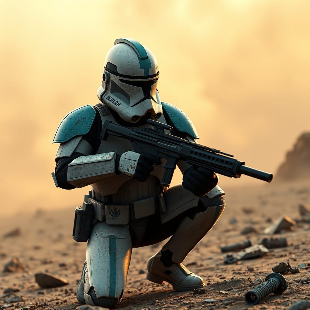 Turquoise-Accented Clone Trooper in Battle
