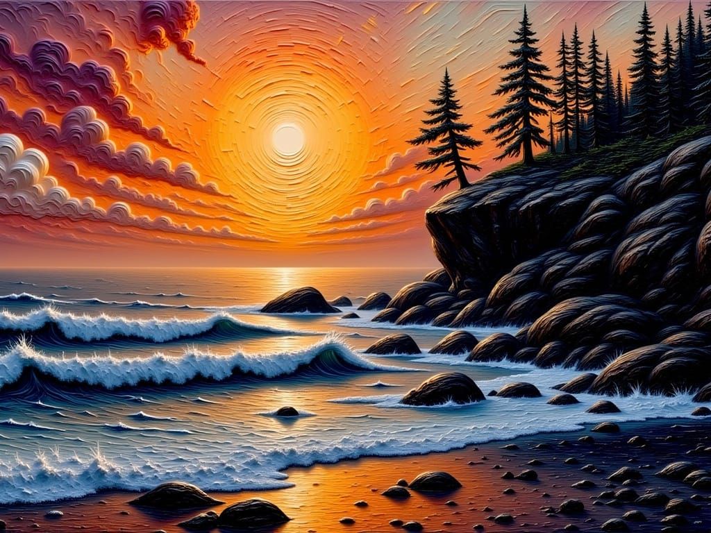 PNW Coastal Sunset Over Crashing Waves