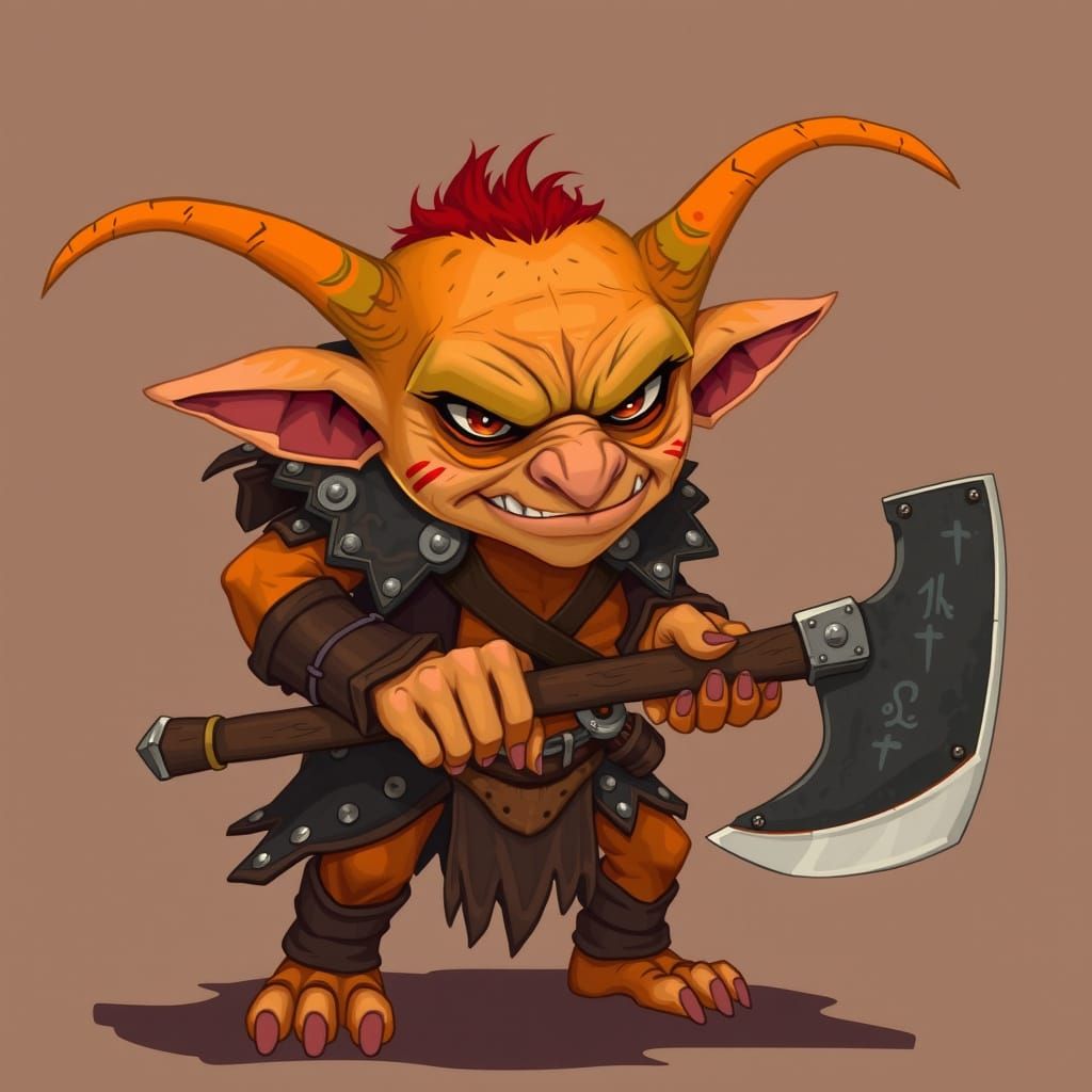 Fierce Goblin Warrior in Tattered Armor