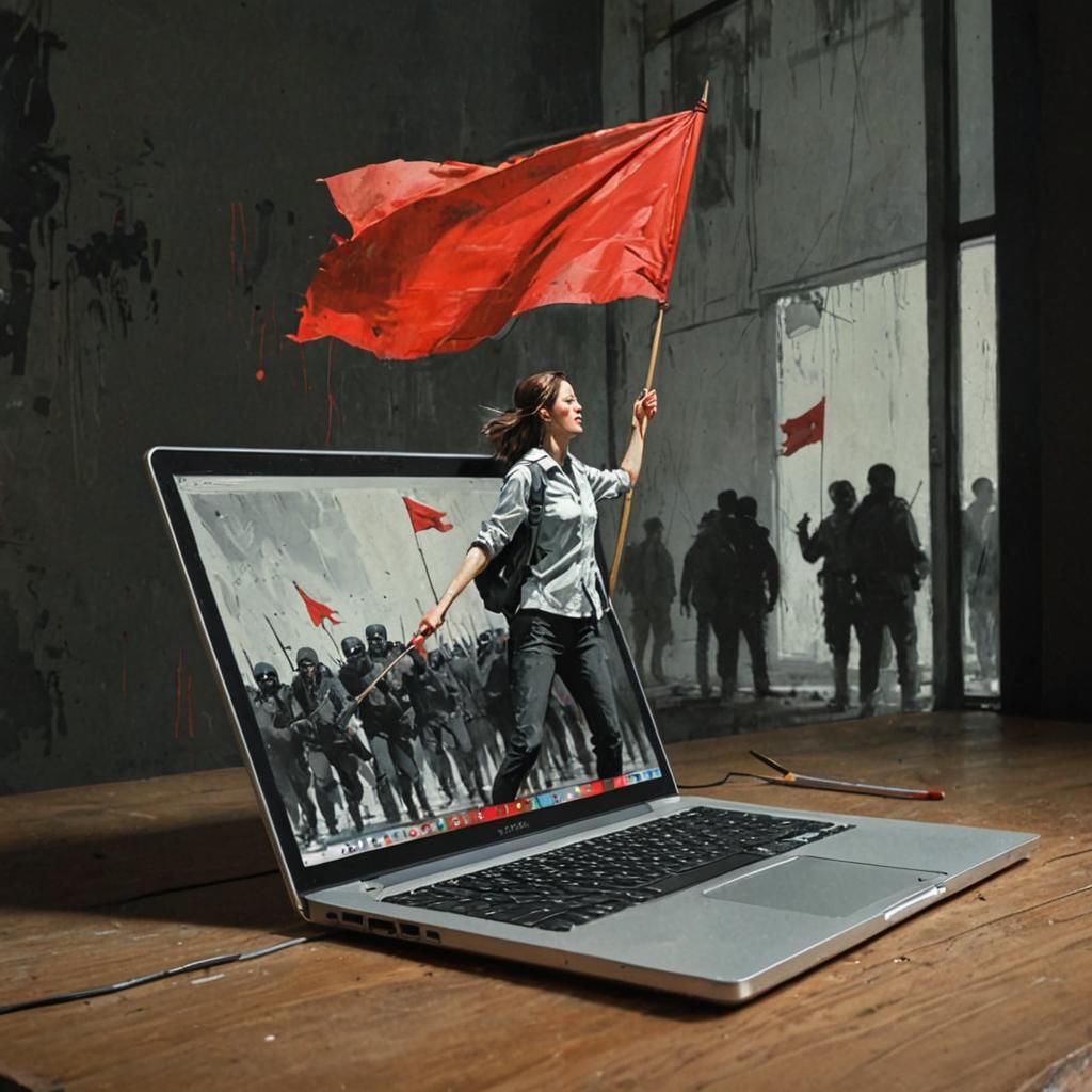 Illustration of Woman Leading Crowd From Laptop Screen
