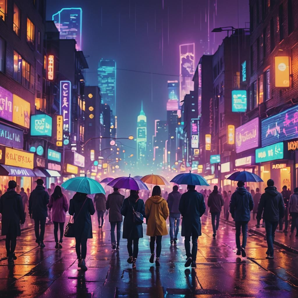 Dream Pop Cityscape with Neon Lights and Soft Focus