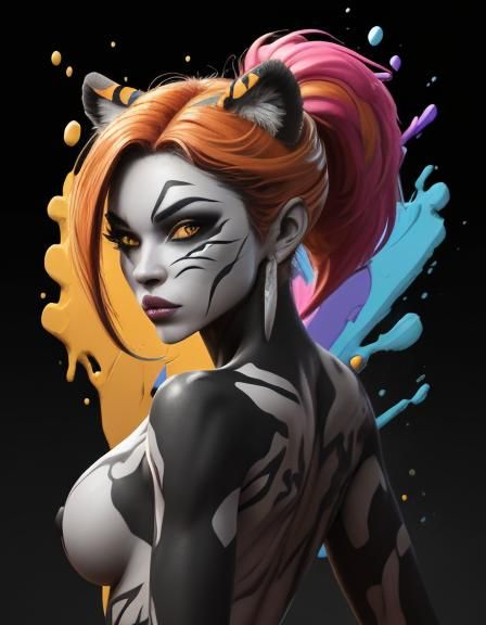 Beautiful Babe in Tiger Skin: 3D Graffiti Art
